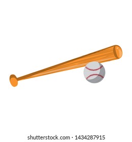 baseball equiment elements ball and wooden bat icon cartoon vector illustration graphic design