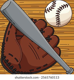 Baseball Equipment Colored Cartoon Illustration