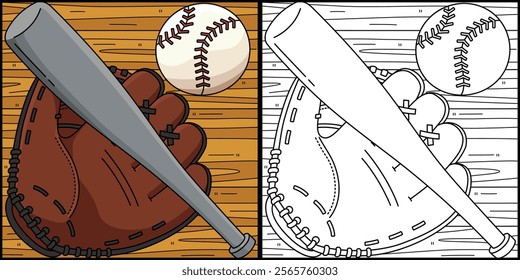 Baseball Equipment Coloring Page Illustration