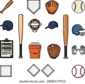 Baseball Equipment Flat Vector Illustration Set
