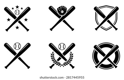 Baseball equipment icons featuring crossed bats and balls.