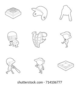 Baseball equipment icons set. Outline set of 9 baseball equipment vector icons for web isolated on white background
