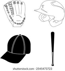 Baseball equipment outline. Vector illustration of baseball 