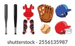 baseball equipment set design, color style, editable vector eps 10.