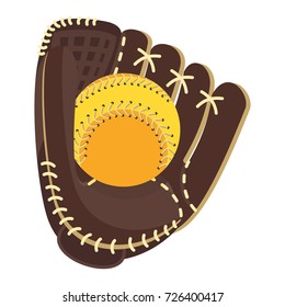 Baseball equipment. Softball glove and ball. Flat vector cartoon illustration. Objects isolated on a white background.
