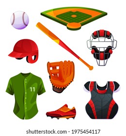 Baseball equipment and uniform set, vector icons