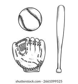 Equipo de béisbol Conjunto de Vector colección con ilustración de dibujo de arte de línea
