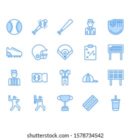 Baseball equipments and activities icon and symbol set