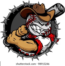 Baseball Face Cartoon Cowboy Vector Illustration