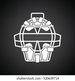 Baseball face protector icon. Black background with white. Vector illustration.