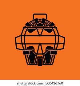 Baseball face protector icon. Orange background with black. Vector illustration.