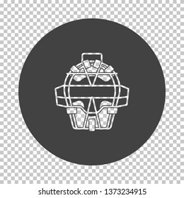 Baseball face protector icon. Subtract stencil design on tranparency grid. Vector illustration.