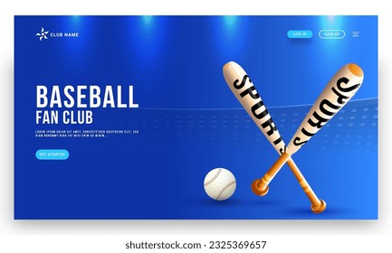 Baseball Fan Club Landing Page or Hero Banner Design in Blue Color.