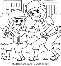 Página de colorir de Beisebol Pai e Filho Jogando 