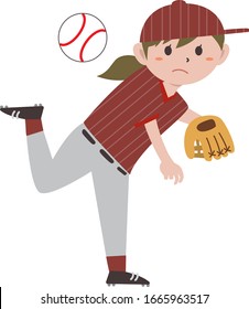Baseball, female pitcher throwing ball 