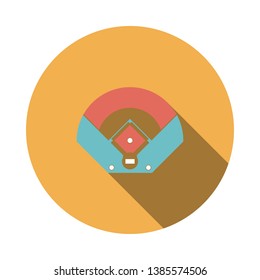 Baseball Field Aerial View Icon. Flat Circle Stencil Design With Long Shadow. Vector Illustration.