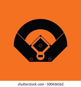 Baseball field aerial view icon. Orange background with black. Vector illustration.