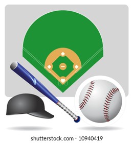 baseball field, ball and accessories vector