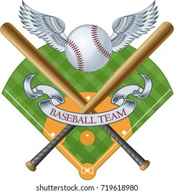 Baseball Field, ball and bat, ball and bat