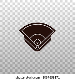 Baseball field black silhouette icon on transparent background. Base ball diamond or park sign, symbol, pictogram, emblem, element. Sport stadium vector illustration. 