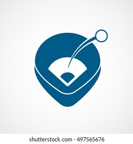 Baseball Field Blue Flat Icon On White Background
