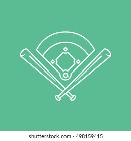 Baseball Field Emblem Line Icon On Green Background
