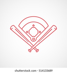 Baseball Field Emblem Red Line Icon On White Background