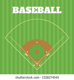 Baseball field in flat style. With the designation of bases, green grass and the inscription - baseball. Vector illustration