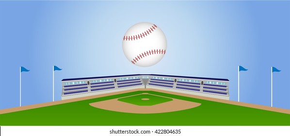  Baseball Field With Grandstand And Flying Ball Banner Vector