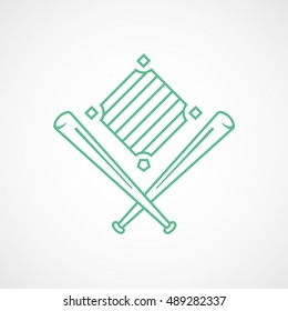 Baseball Field Green Line Icon On White Background