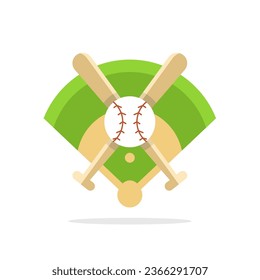 Baseball field icon. Flat illustration of baseball field with ball and bat vector icon