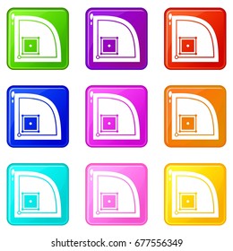 Baseball field icons of 9 color set isolated vector illustration
