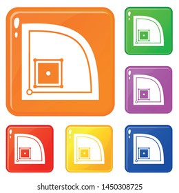 Baseball field icons set collection vector 6 color isolated on white background