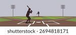 Baseball Field illustration with Batter and Pitcher silhouette under stadium lights