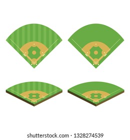 Baseball Field In Isometric And Flat Style. A Set Of Four Baseball Fields. Vector Illustration
