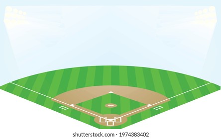 Baseball field and lights. vector illustration