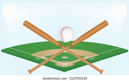Baseball field and lights. vector illustration
