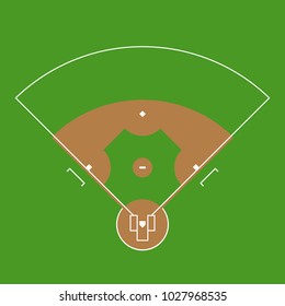 Baseball field markup. Outline of lines on an baseball green field. Vector illustration.