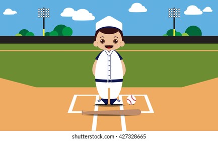 Baseball field baseball player vector illustration