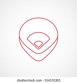 Baseball Field Red Line Icon On White Background