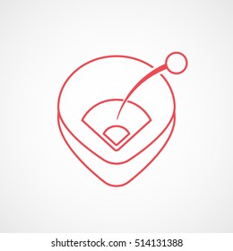 Baseball Field Red Line Icon On White Background