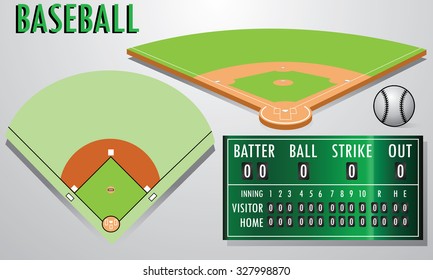 baseball field with scoreboard.