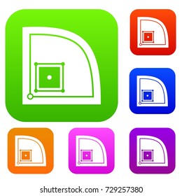 Baseball field set icon color in flat style isolated on white. Collection sings vector illustration