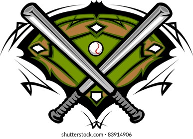 Baseball Field with Softball Crossed Bats Vector Image Template