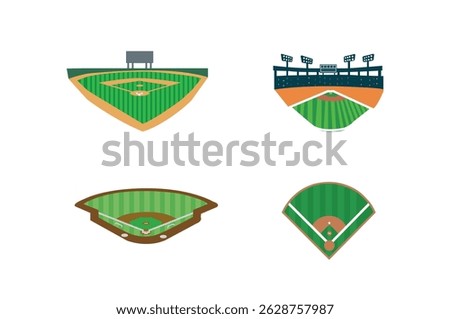Baseball Field stadium Illustration Collection, American Baseball stadium Sport Isolated