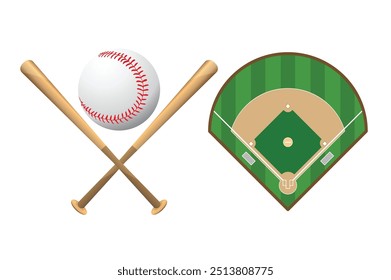 vista superior del campo de béisbol, campo de softbol plano, Ilustración vectorial