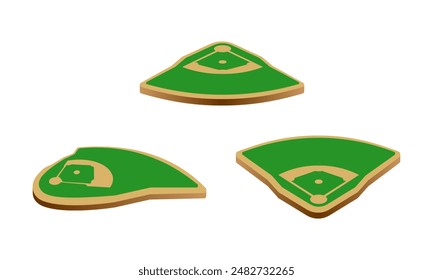 baseball field vector set, isometric design vector illustration isolated on white background.