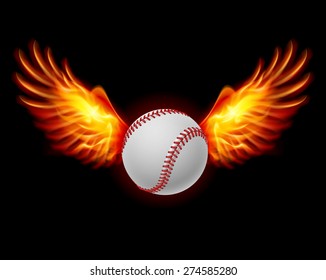 Baseball fiery wings, a color illustration on a black background