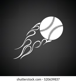 Baseball fire ball icon. Black background with white. Vector illustration.
