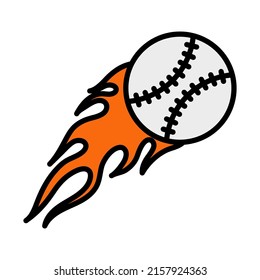 Baseball Fire Ball Icon. Editable Bold Outline With Color Fill Design. Vector Illustration.